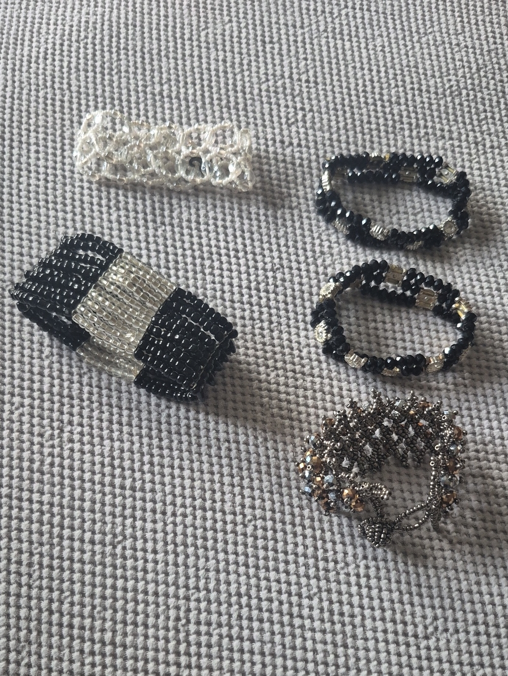 Macy's Black and Silver Beaded Hair Clip and Stretch Bands Set